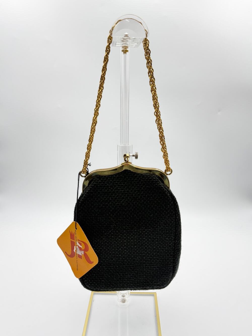 Deadstock Vintage 1960s JR Florida Black Woven Evening Bag Gold Kisslock MCM NOS